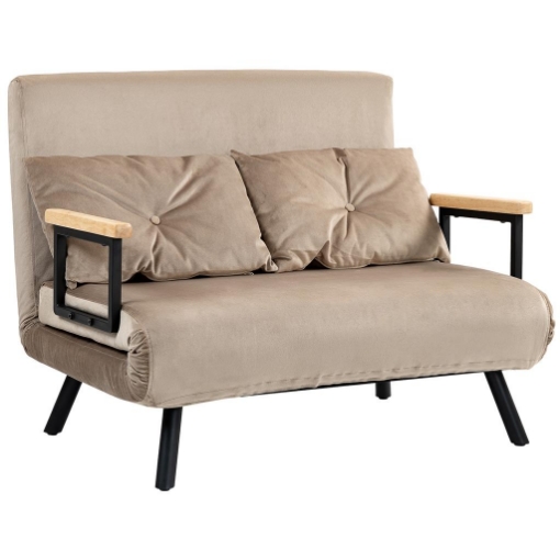 DIVANO LETTO 3 IN 1 IN TESSUTO EFFETTO VELLUTO CON SCHIENALE REGOLABILE E 2 CUSCINI 102X73X81 CM MARRONE CHIARO
