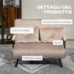 DIVANO LETTO 3 IN 1 IN TESSUTO EFFETTO VELLUTO CON SCHIENALE REGOLABILE E 2 CUSCINI 102X73X81 CM MARRONE CHIARO
