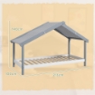 LETTO A CASETTA IN LEGNO DI PINO A 15 DOGHE CON TETTO STELLATO IN TESSUTO 213X100X140 CM GRIGIO