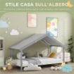 LETTO A CASETTA IN LEGNO DI PINO A 15 DOGHE CON TETTO STELLATO IN TESSUTO 213X100X140 CM GRIGIO