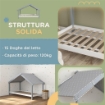 LETTO A CASETTA IN LEGNO DI PINO A 15 DOGHE CON TETTO STELLATO IN TESSUTO 213X100X140 CM GRIGIO