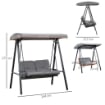 DONDOLO 2 POSTI CON TETTUCCIO REGOLABILE E CUSCINI IN ACCIAIO E POLIESTERE 144X117X173 CM GRIGIO