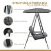 DONDOLO 2 POSTI CON TETTUCCIO REGOLABILE E CUSCINI IN ACCIAIO E POLIESTERE 144X117X173 CM GRIGIO