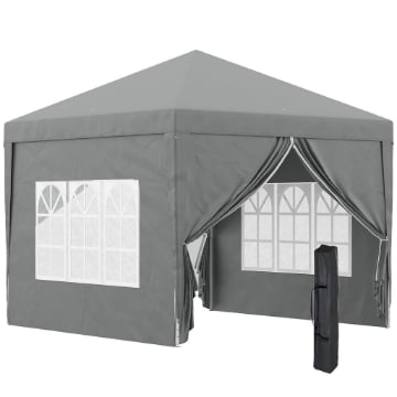 GAZEBO DA ESTERNO 3X3 M PIEGHEVOLE CON 4 PANNELLI LATERALI IN ACCIAIO E TESSUTO OXFORD GRIGIO CHIARO