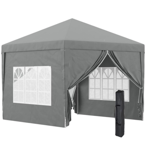 GAZEBO DA ESTERNO 3X3 M PIEGHEVOLE CON 4 PANNELLI LATERALI IN ACCIAIO E TESSUTO OXFORD GRIGIO CHIARO