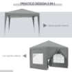 GAZEBO DA ESTERNO 3X3 M PIEGHEVOLE CON 4 PANNELLI LATERALI IN ACCIAIO E TESSUTO OXFORD GRIGIO CHIARO