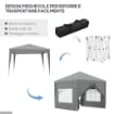 GAZEBO DA ESTERNO 3X3 M PIEGHEVOLE CON 4 PANNELLI LATERALI IN ACCIAIO E TESSUTO OXFORD GRIGIO CHIARO