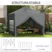 GAZEBO DA ESTERNO 3X3 M PIEGHEVOLE CON 4 PANNELLI LATERALI IN ACCIAIO E TESSUTO OXFORD GRIGIO CHIARO