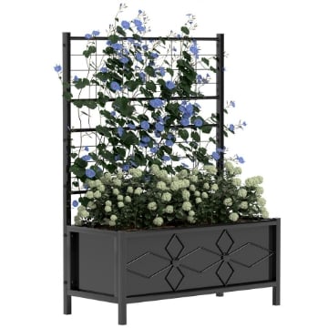 LETTO PER ORTO RIALZATO CON TRALICCIO PER PIANTE RAMPICANTI IN ACCIAIO ZINCATO 90X40X120 CM NERO