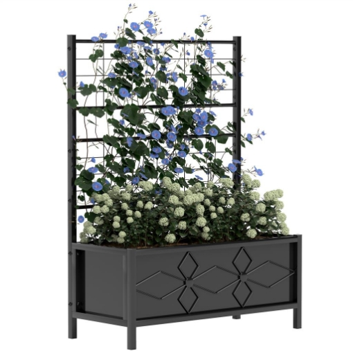 LETTO PER ORTO RIALZATO CON TRALICCIO PER PIANTE RAMPICANTI IN ACCIAIO ZINCATO 90X40X120 CM NERO