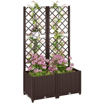 FIORIERA RIALZATA CON TRALICCIO PER RAMPICANTI E 8 FORI DI DRENAGGIO IN PP 80X40X135 CM MARRONE