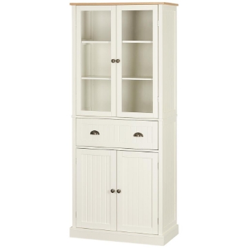 MOBILE DISPENSA A 5 LIVELLI CON CASSETTO CENTRALE IN MDF E TRUCIOLATO 76X40X182.5 CM BIANCO CREMA
