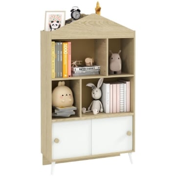 LIBRERIA PER BAMBINI  IN LEGNO CON RIPIANI APERTI E ARMADIETTO INFERIORE 80X30X140.5 CM BIANCO E COLOR LEGNO