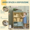 LIBRERIA PER BAMBINI  IN LEGNO CON RIPIANI APERTI E ARMADIETTO INFERIORE 80X30X140.5 CM BIANCO E COLOR LEGNO