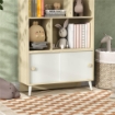 LIBRERIA PER BAMBINI  IN LEGNO CON RIPIANI APERTI E ARMADIETTO INFERIORE 80X30X140.5 CM BIANCO E COLOR LEGNO