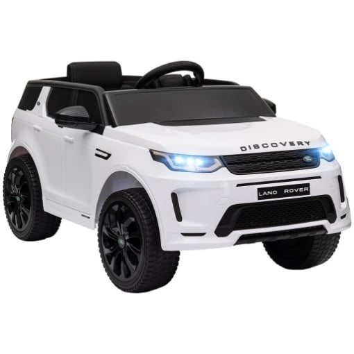 MACCHINA ELETTRICA PER BAMBINI A LICENZA LAND ROVER CON FARI CLACSON E CINTURA106X65.5X51 CM BIANCO
