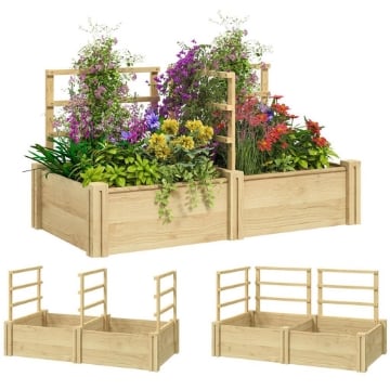 LETTO PER ORTO CON 3 TRALICCI E 2 FIORIERE IN LEGNO DI ABETE CON FONDO APERTO 119X62.5X64 CM COLOR LEGNO