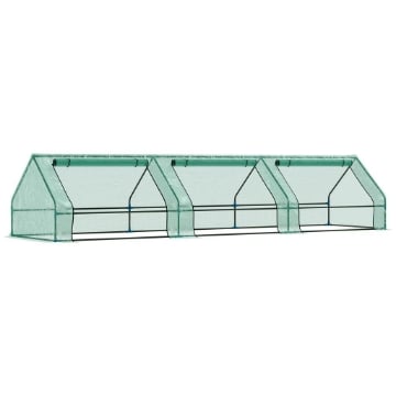 MINI SERRA PER PIANTE IMPERMEABILE CON 3 INGRESSI AVVOLGIBILI IN ACCIAIO E PE 400X100X80 CM VERDE