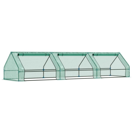 MINI SERRA PER PIANTE IMPERMEABILE CON 3 INGRESSI AVVOLGIBILI IN ACCIAIO E PE 400X100X80 CM VERDE