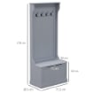 MOBILE APPENDIABITI 3 IN 1 CON 4 GANCI E PANCA CONTENITORE IN LEGNO 71.5X39.5X170 CM GRIGIO