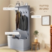 MOBILE APPENDIABITI 3 IN 1 CON 4 GANCI E PANCA CONTENITORE IN LEGNO 71.5X39.5X170 CM GRIGIO