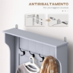 MOBILE APPENDIABITI 3 IN 1 CON 4 GANCI E PANCA CONTENITORE IN LEGNO 71.5X39.5X170 CM GRIGIO