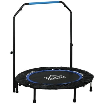 MINI TRAMPOLINO FITNESS Ø 102 CM PIEGHEVOLE CON MANUBRIO REGOLABILE IN ALTEZZA BLU