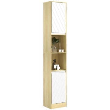 MOBILE COLONNA BAGNO SALVASPAZIO IN LEGNO CON 2 ARMADIETTI E RIPIANI 30X24X170 CM ROVERE E BIANCO