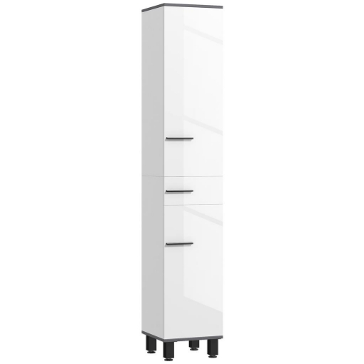 MOBILE COLONNA BAGNO CON 2 ARMADIETTI CON RIPIANI REGOLABILI E CASSETTO 34X32X190 CM BIANCO
