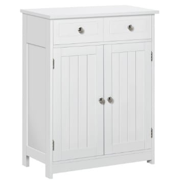 MOBILE BAGNO A 2 ANTE CON RIPIANO REGOLABILE E 2 CASSETTI IN LEGNO 60X30X75 CM BIANCO