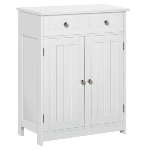 MOBILE BAGNO A 2 ANTE CON RIPIANO REGOLABILE E 2 CASSETTI IN LEGNO 60X30X75 CM BIANCO