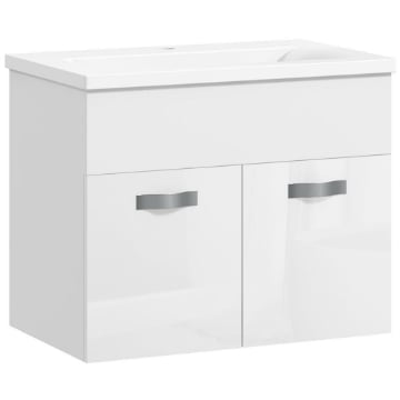 MOBILE BAGNO SOSPESO CON LAVABO ARMADIETTO A 2 ANTE CON CERNIERE AMMORTIZZATE 61X40X50 CM BIANCO LUCIDO
