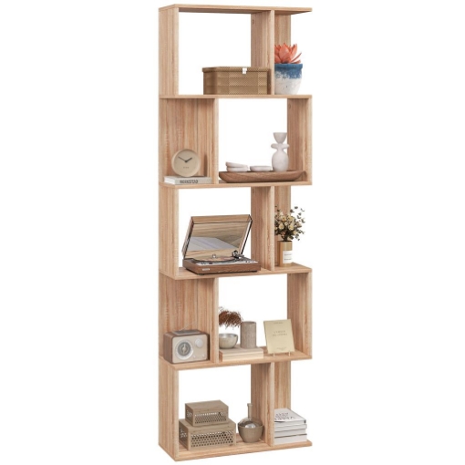 MOBILE LIBRERIA IN LEGNO A 5 RIPIANI CON DIVISORIO 60X24X184.5 CM COLOR LEGNO