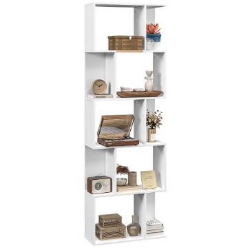MOBILE LIBRERIA IN LEGNO A 5 RIPIANI CON DIVISORIO 60X24X184.5 CM BIANCO