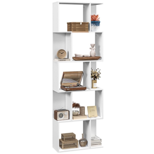 MOBILE LIBRERIA IN LEGNO A 5 RIPIANI CON DIVISORIO 60X24X184.5 CM BIANCO