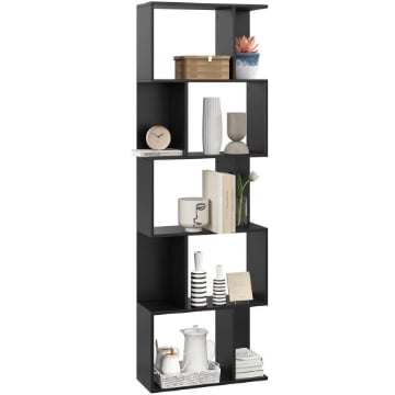 MOBILE LIBRERIA IN LEGNO A 5 RIPIANI DESIGN MODERNO IN LEGNO 60X24X184.5 CM NERO