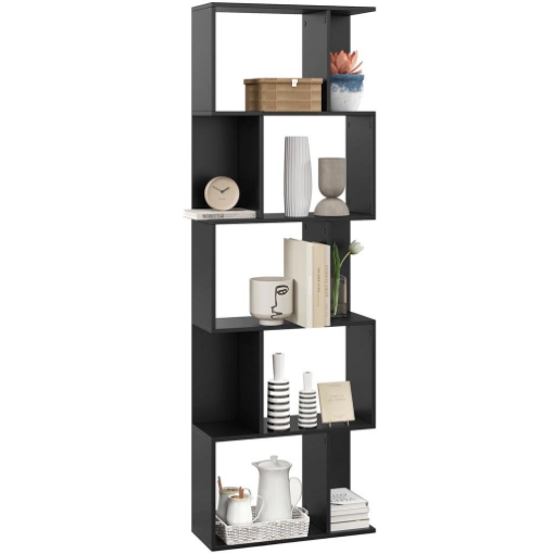 MOBILE LIBRERIA IN LEGNO A 5 RIPIANI DESIGN MODERNO IN LEGNO 60X24X184.5 CM NERO