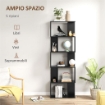 MOBILE LIBRERIA IN LEGNO A 5 RIPIANI DESIGN MODERNO IN LEGNO 60X24X184.5 CM NERO