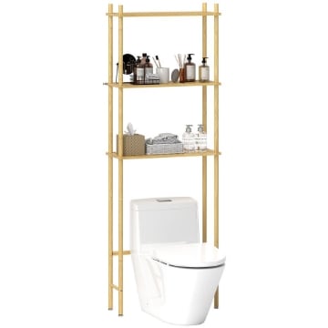 MOBILE SOPRA WC A 3 RIPIANI A DOGHE SALVASPAZIO IN BAMBÙ 63.5X25.5X181 CM COLOR LEGNO