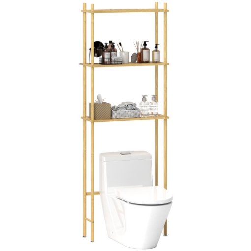MOBILE SOPRA WC A 3 RIPIANI A DOGHE SALVASPAZIO IN BAMBÙ 63.5X25.5X181 CM COLOR LEGNO
