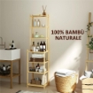 MOBILE SCAFFALE BAGNO A 7 RIPIANI PORTAOGGETTI IN BAMBÙ 44X33X180 CM COLOR LEGNO