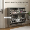 MOBILE SCARPIERA CON 4 CASSETTI RIBALTABILI A 2 LIVELLI PER 16 PAIA IN LEGNO 95X26X95 CM GRIGIO