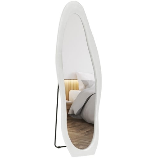 SPECCHIO A FIGURA INTERA CON CORNICE ONDULATA IN VELLUTO SPECCHIO DA TERRA E DA PARETE 160X50 CM BIANCO