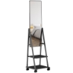 SPECCHIO VERTICALE DA TERRA CON 2 RIPIANI E 4 ROTELLE IN ACCIAIO E LEGNO 42X37X155 CM NERO