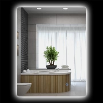 SPECCHIO BAGNO CON LUCI LED REGOLABILI INTERRUTTORI TOUCH E FUNZIONE ANTIAPPANNAMENTO 70X50 CM