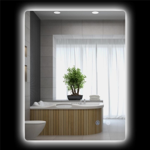 SPECCHIO BAGNO CON LUCI LED REGOLABILI INTERRUTTORI TOUCH E FUNZIONE ANTIAPPANNAMENTO 70X50 CM
