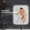 SPECCHIO BAGNO CON LUCI LED REGOLABILI INTERRUTTORI TOUCH E FUNZIONE ANTIAPPANNAMENTO 70X50 CM