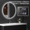 SPECCHIO BAGNO CON LUCE LED REGOLABILE ANTIAPPANNAMENTO E DISPLAY TEMPO E TEMPERATURA Ø 70 CM NERO