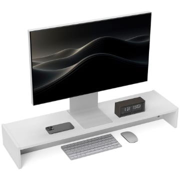 SUPPORTO PER MONITOR CON 2 VANI CONTENITORE IN LEGNO 100X27X15 CM BIANCO