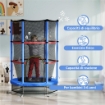 TAPPETO ELASTICO PER BAMBINI 3-6 ANNI CON RETE DI PROTEZIONE 6 COLONNE E 3 INGRESSI Ø 140X190 CM BLU E NERO